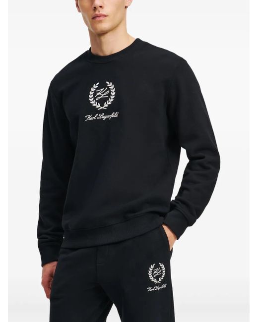 Karl Lagerfeld Black Embroidered-Logo Sweatshirt for men