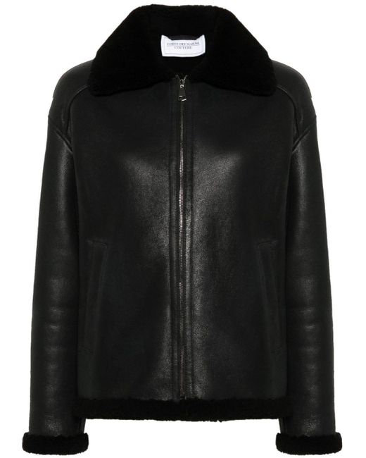 Forte Black Shearling-trim Leather Jacket