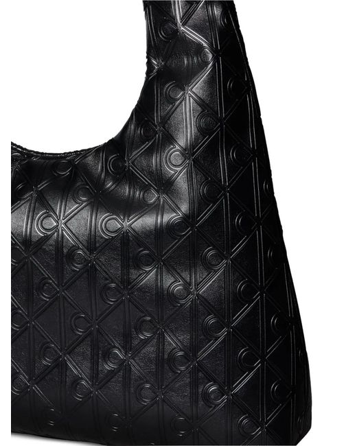 Calvin Klein Black Logo Embossed Large Shoulder Handbag