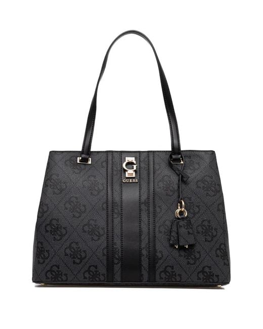 Guess Black Erenia Monogram Stripe Tote Bag