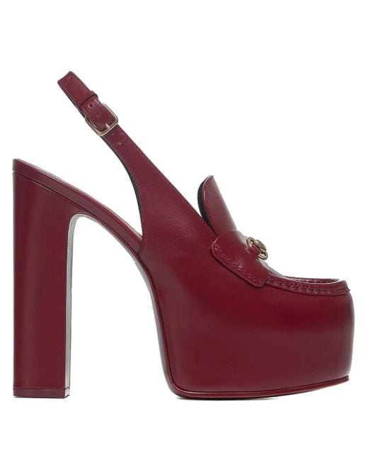 Gucci Red Horsebit Platform Pumps