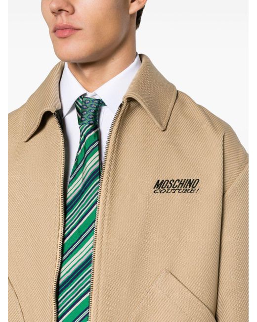Moschino Natural Logo-embroidered Herringbone Shirt Jacket for men