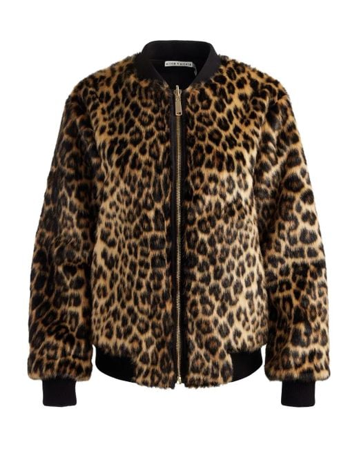 Alice + Olivia Black Leopard-Print Bomber Jacket