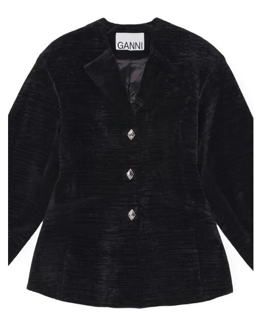 Ganni Blue Textured Button-Fastening Jacket