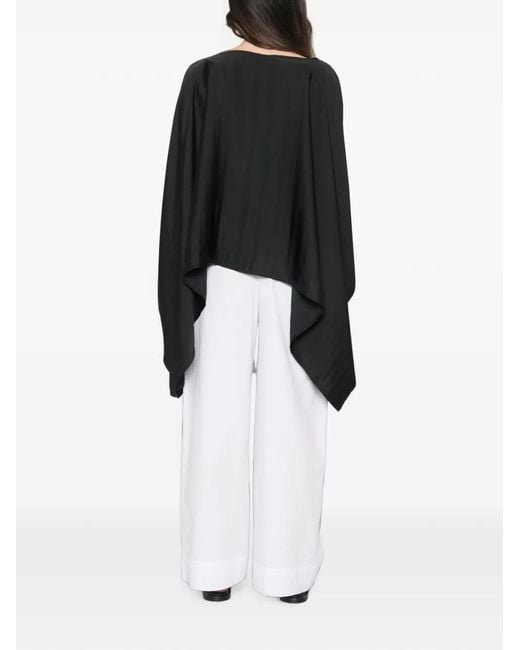 MOUTAKI Black Asymmetric Cape-Style Blouse