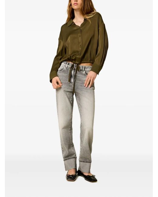 Twinset Gray Cuffed-Hemline Logo-Patch Denim Jeans
