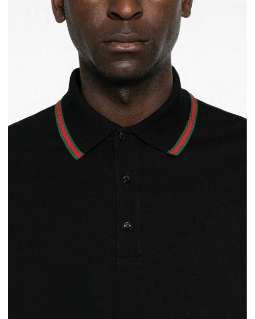 Gucci Black Web-Stripe Cotton-Piqué Polo Shirt for men