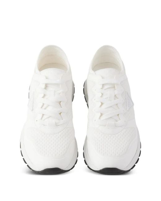 Prada White F0009 Knit Fabric Rubberized Technical Inserts Sneakers