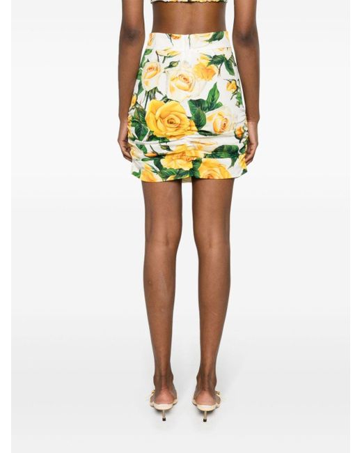Dolce & Gabbana Yellow Floral Silk-blend Miniskirt
