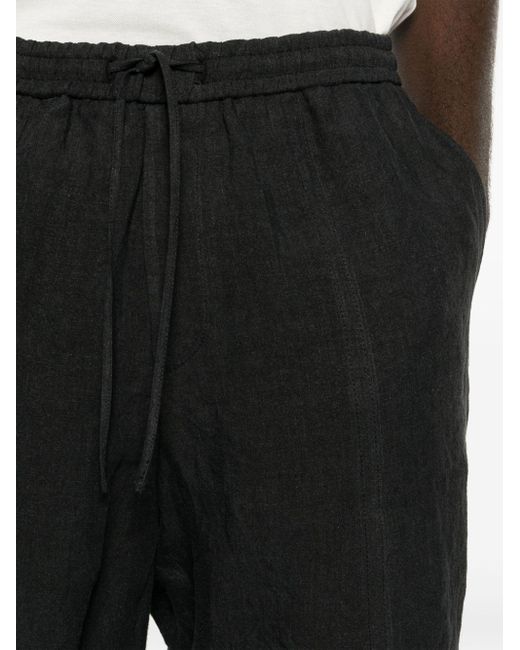 Emporio Armani Black Mid-rise Linen Shorts for men
