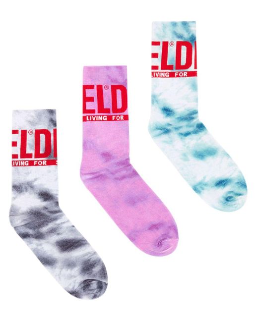 DIESEL Pink Marble-effect Stretch-cotton Socks (pack Of Three) for men