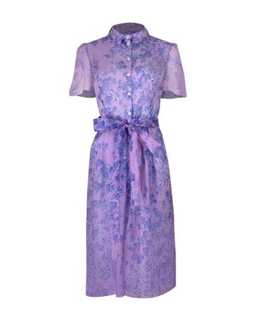 Carolina Herrera Purple Floral-print Silk Midi Dress