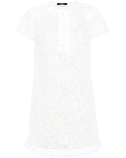 Twin Set Organza Mini-jurk Met Geborduurde Bloemen in het White