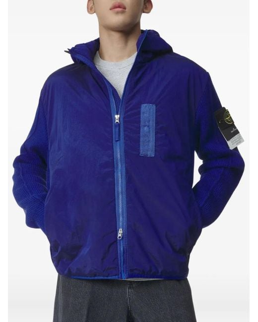 Stone Island Blue Logo-Patch Hooded Jacket for men