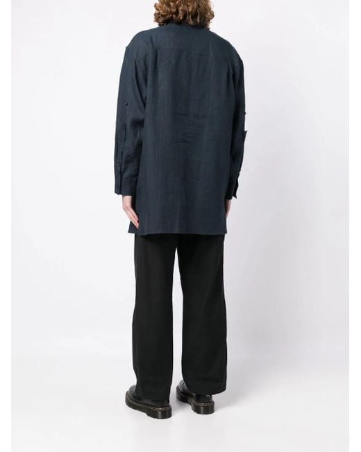 Yohji Yamamoto Blue Pleated-Detail Cotton Shirt for men