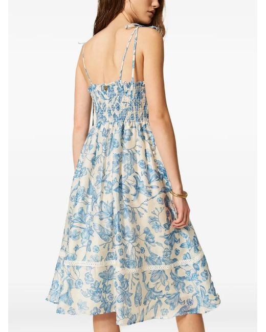 Twinset Blue Short Floral Dress With Lace
