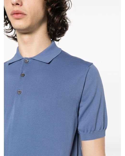 Canali Blue Knitted Cotton Polo Shirt for men