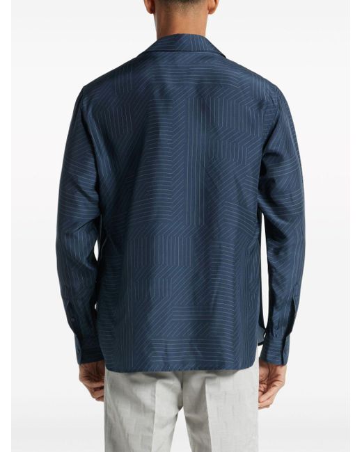 Fendi Blue Ff-motif Striped Cotton Shirt for men