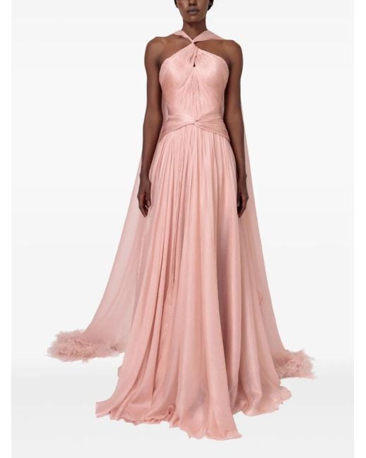 Robe Longue Yeliel À Plumes IRIS SERBAN en coloris Pink