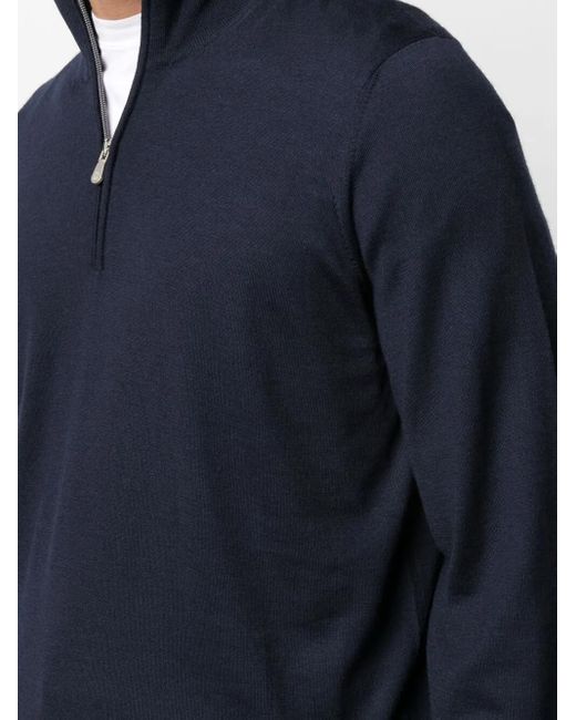 Brunello Cucinelli Blue Half-Zip Neck Jumper for men