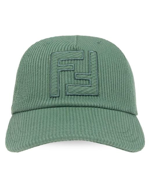 Fendi Green Logo-embroidered Ribbed Knit Cap for men