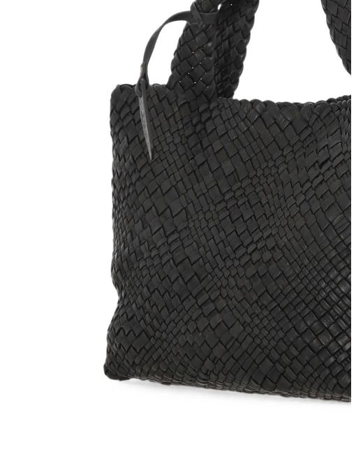 VISONA Black Esmeralda Woven-Design Shoulder-Strap Tote Bag