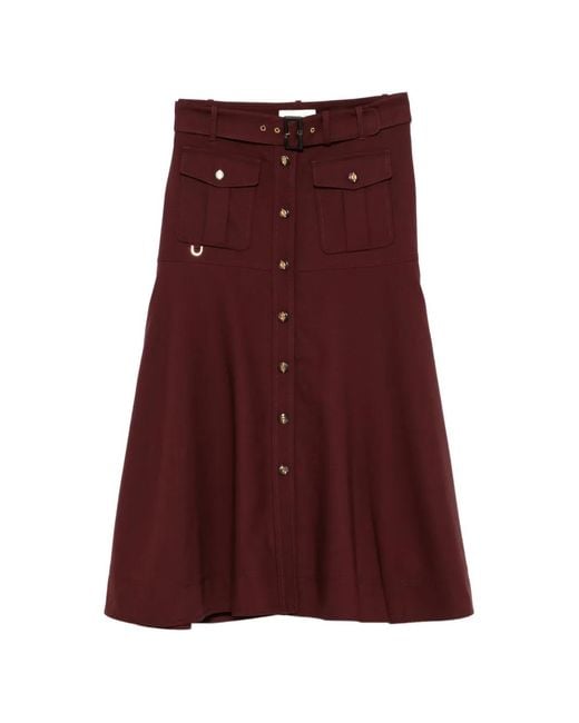 Zimmermann Purple Belted Button-Front Midi Skirt