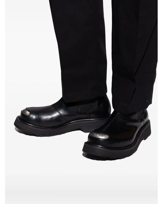 KENZO Black Logo Plaque Leather Boots for men