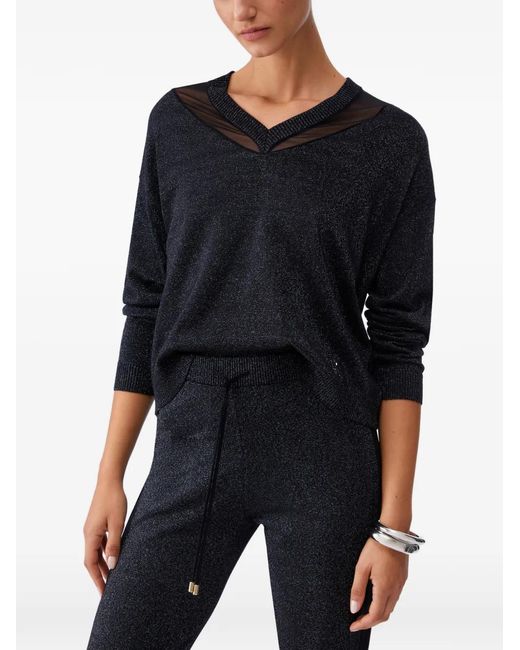 Liu Jo Black V-Neck Mesh Sweater