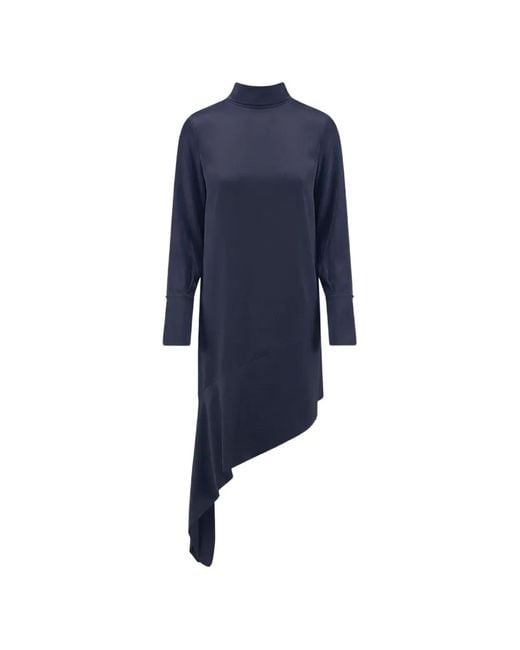 Semicouture Blue Asymmetric-Hem Mock-Neck Asymmetric Dress