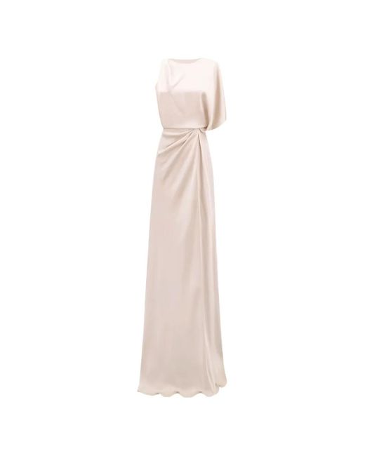Gemy Maalouf White Asymmetrical-Neckline Draping Maxi Dress