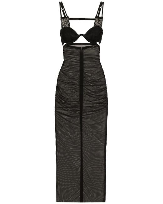 Dolce & Gabbana Black Bustier-Style Sheer Midi Dress