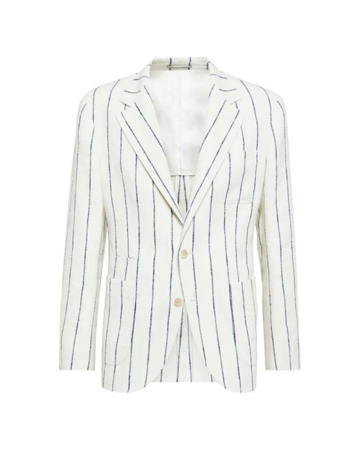 Brunello Cucinelli White Chalk-Stripe Blazer for men
