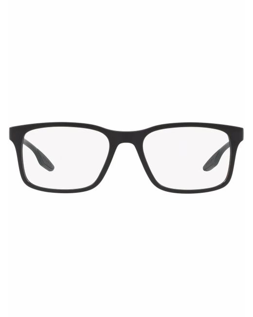 Prada Brown Logo-Arm Rectangular Glasses for men