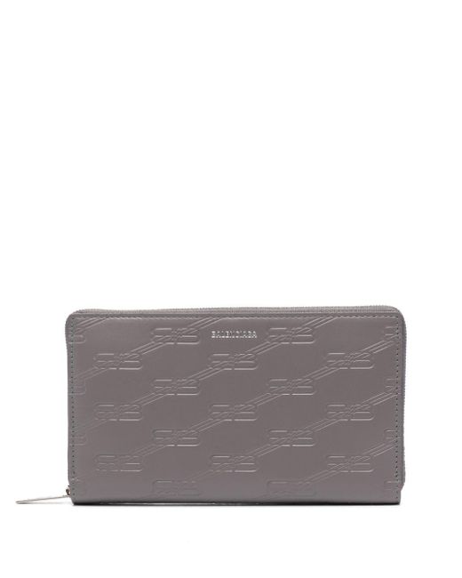 Balenciaga Gray Embossed-logo Leather Wallet for men