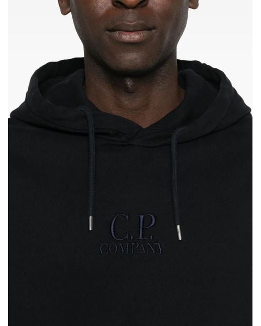 C P Company Black Embroidered-Logo Cotton Hoodie for men