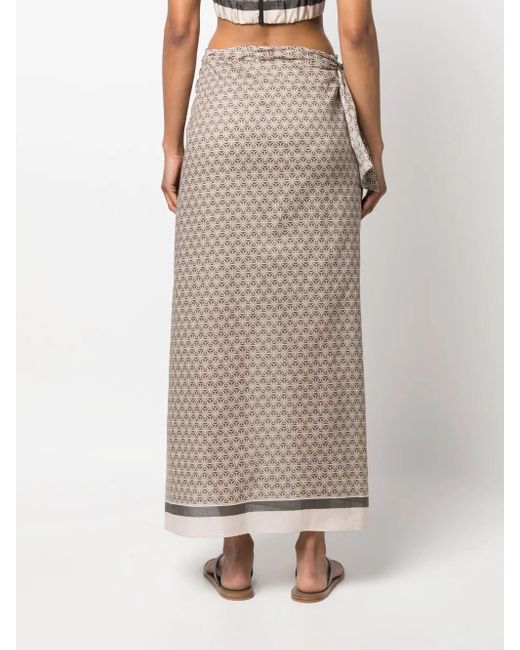 Jupe Longue En Coton À Imprimé Géométrique Brunello Cucinelli en coloris Gray
