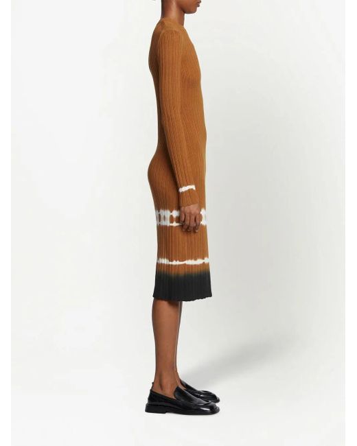 Proenza Schouler Brown Ribbed-Knit Tie-Dye Midi Dress