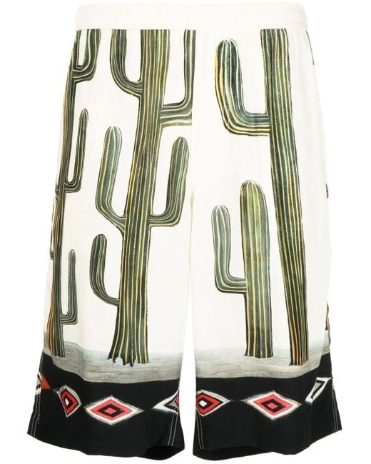 Endless Joy Green Graphic-Print Rayon Shorts for men