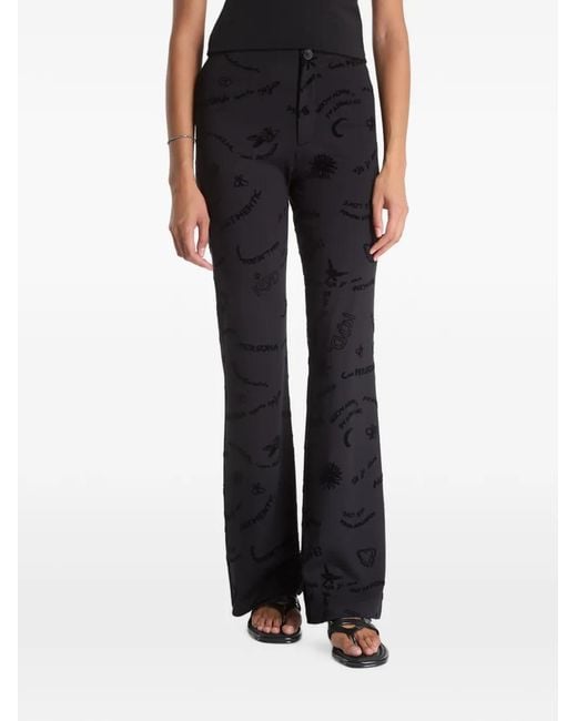 Desigual Black Flocked-Monogram Flared Trousers