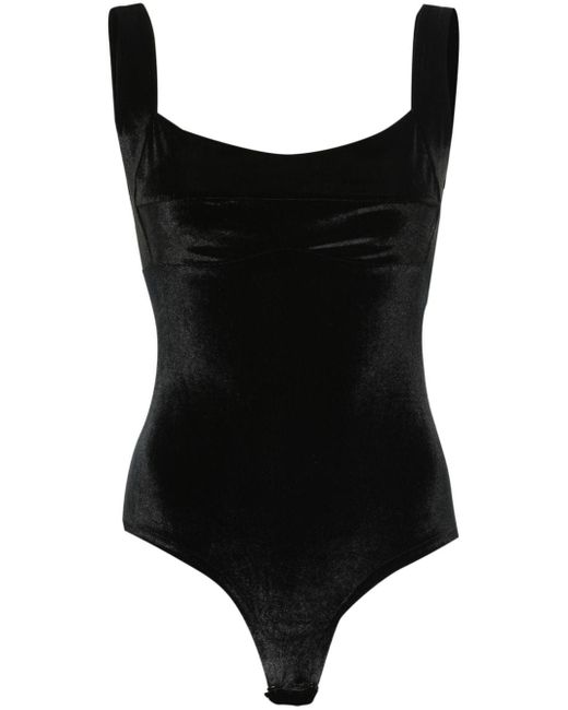 Atu Body Couture Black Samt-Body mit eckigem Ausschnitt