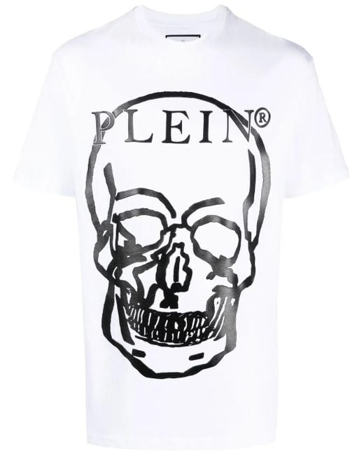 Philipp Plein White Skull-Print Short-Sleeved T-Shirt