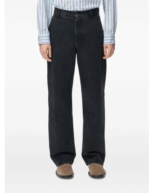 Loewe Black Leather-Patch Straight-Leg Jeans for men