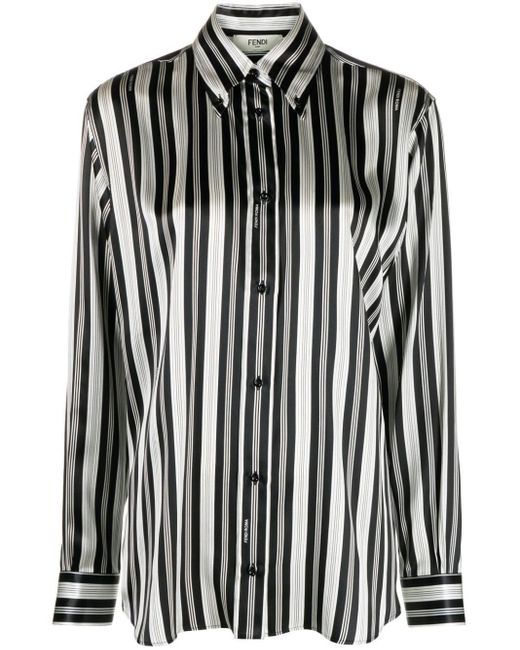 Fendi Black Striped Satin Silk Shirt