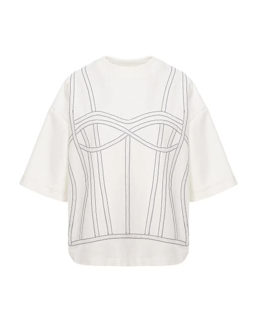 Hamza White Corset Stitching Top