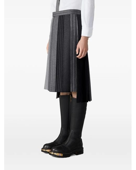 Thom Browne Gray Flannel Banker-Stripe Pleated Skirt for men
