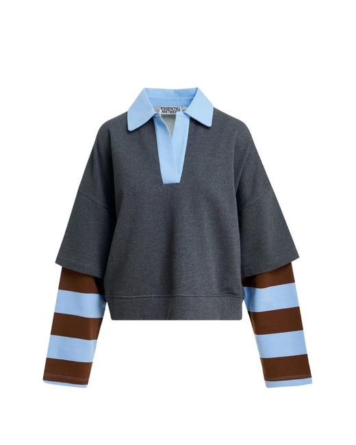 Essentiel Antwerp Blue Kantelou Polo-Collar Sweatshirt