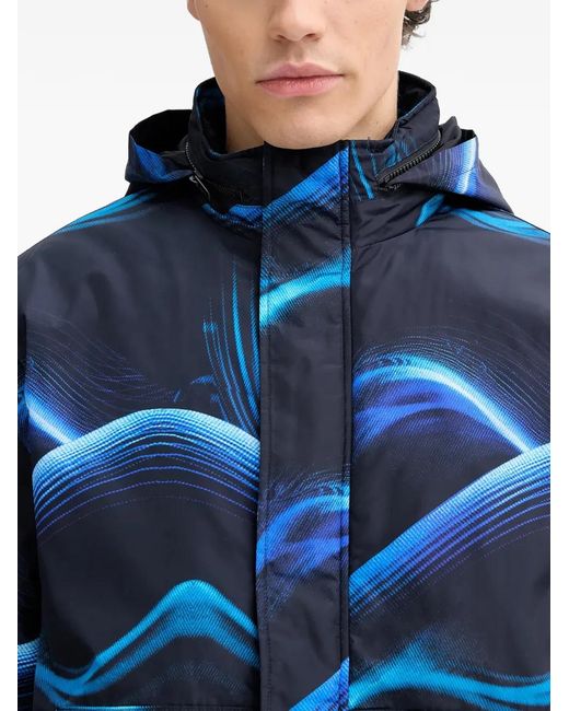 Karl Lagerfeld Blue Hooded Print Jacket for men