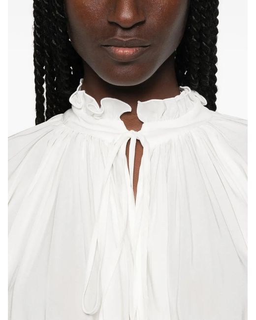 PT Torino White Claudia Ruffled Tie-Neck Blouse