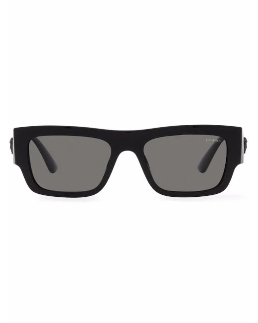 Versace Black Logo-Plaque Square-Frame Sunglasses for men